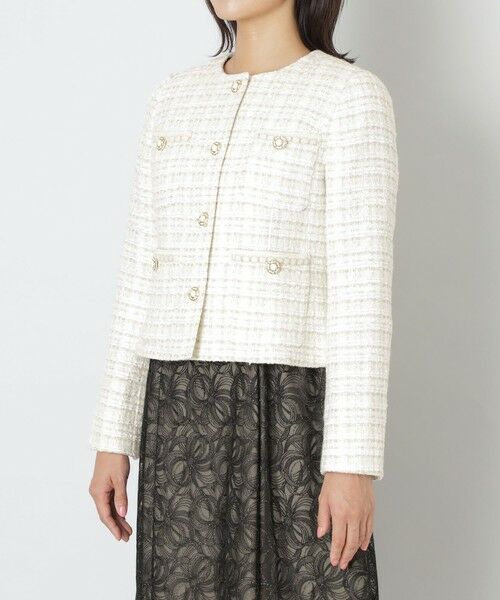 セール】 ファンシーツイード ノーカラージャケット （ノーカラー