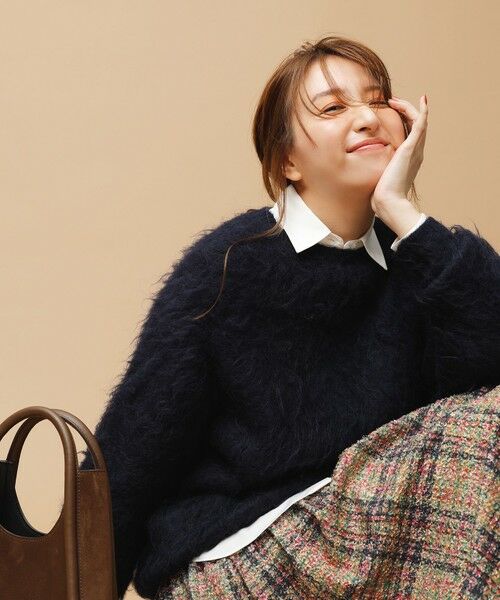 unfil モヘヤ アルパカ混 チェックウールセーター 大きいサイズ 【公式