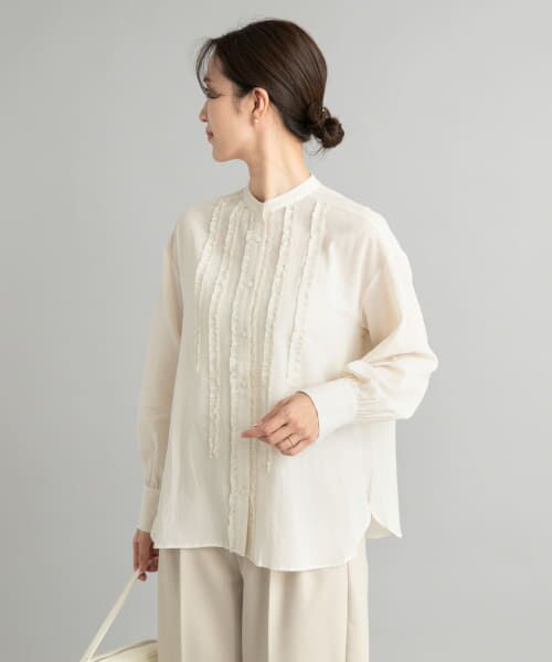 セール】 フロントフリルスタンドカラーブラウス （シャツ・ブラウス