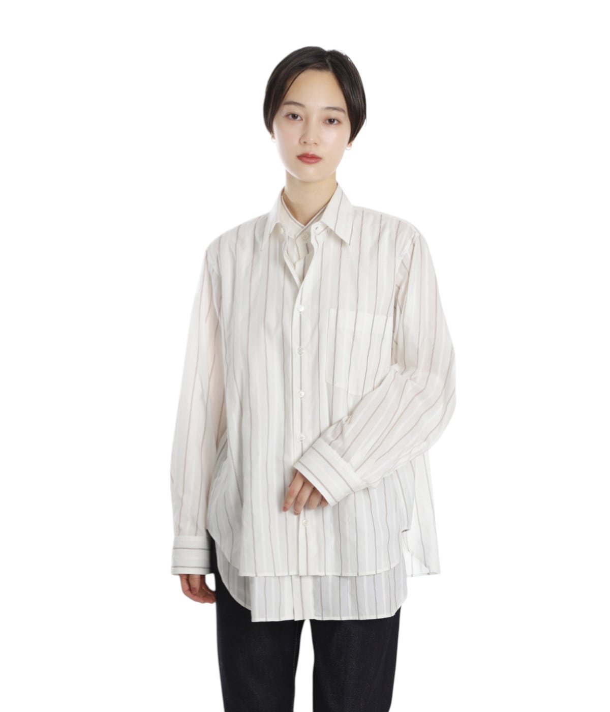 レディース】double-front cotton silk JQstripe shirt | beautiful
