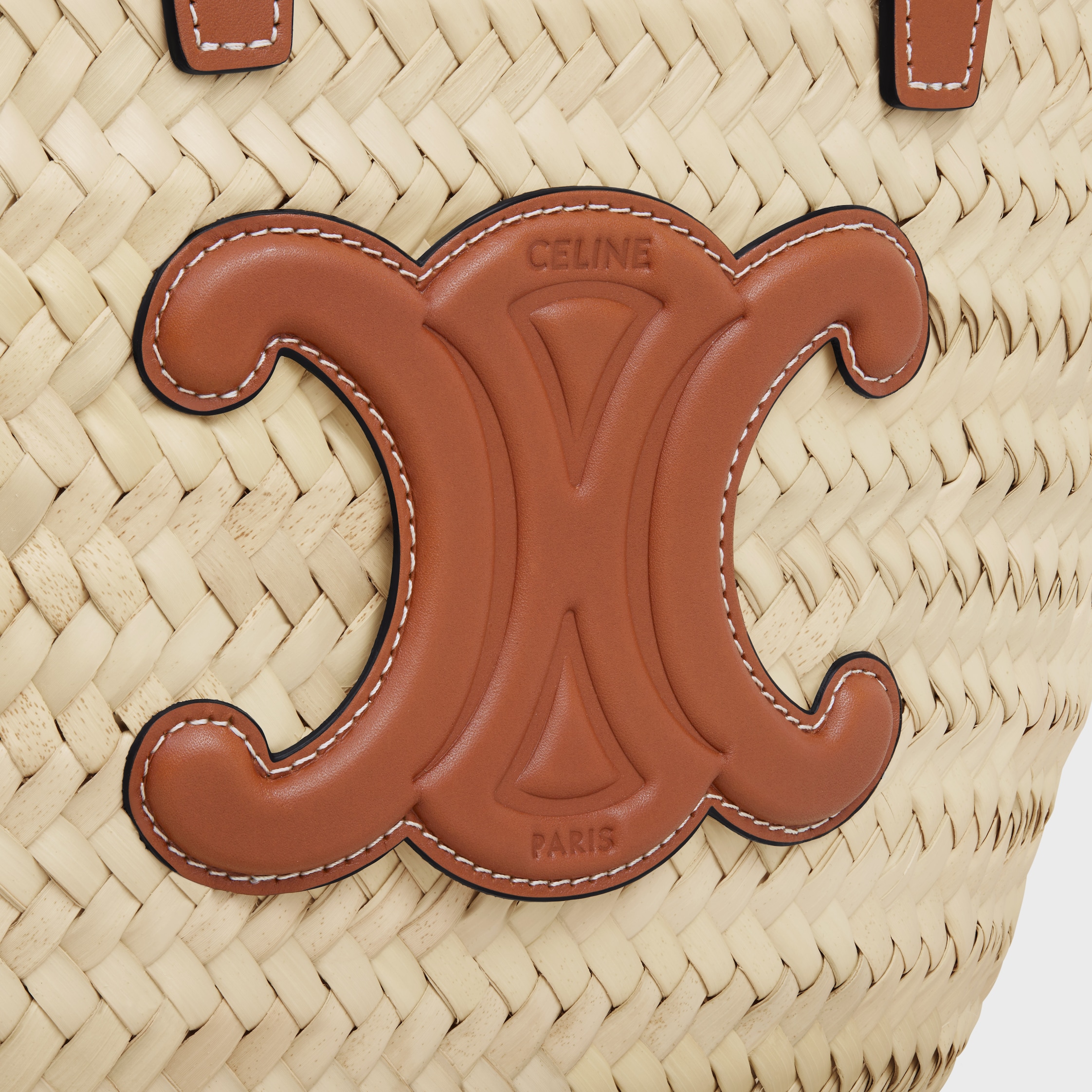 ティーン CELINE クラシック パニエ / ラフィア＆カーフスキン - タン