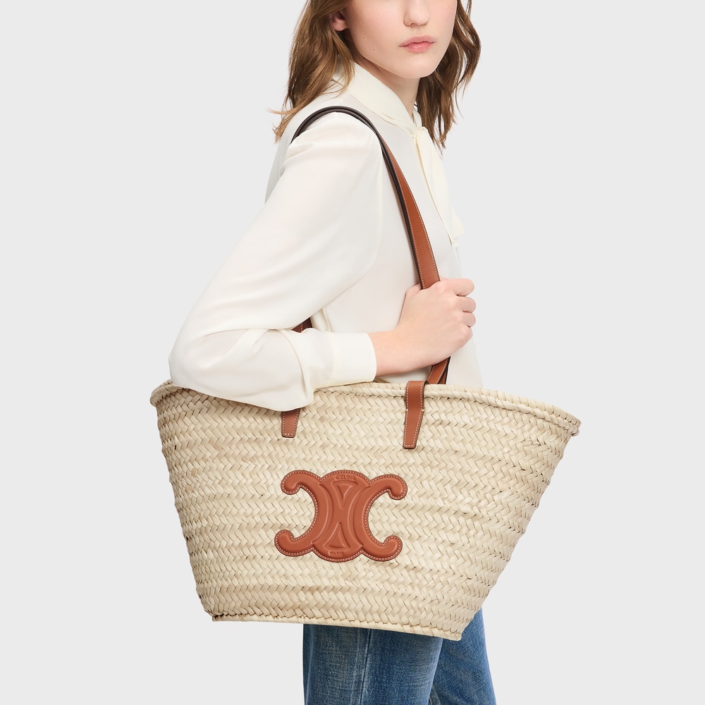 MEDIUM CELINE CLASSIC PANIER IN palm leaves and Calfskin - Tan