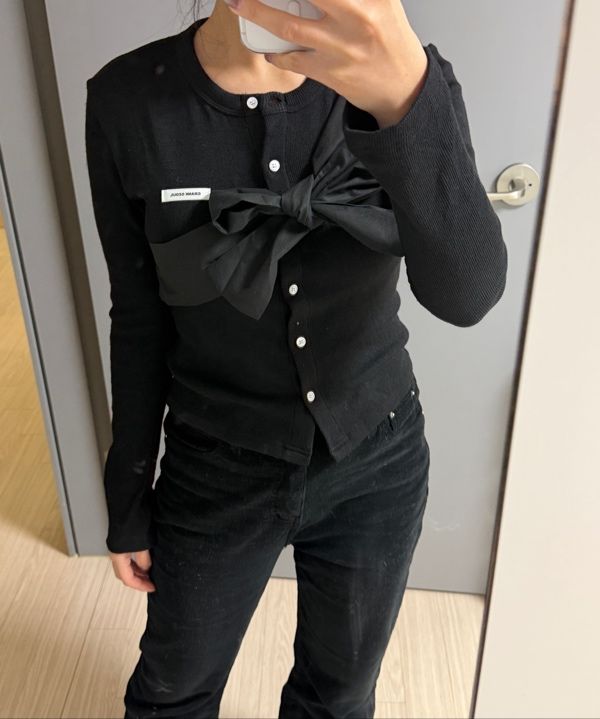 MUSINSA公式 | CRANK リボンタイドニットカーディガン_ブラック