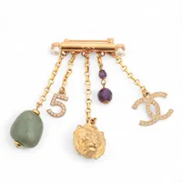 シャネル アイコン 01A ブローチ GP×フェイクパール×カラーストーン