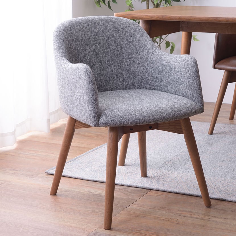 送料無料】 ダイニングチェア 肘付き 回転なしタイプ ブラウン脚 木製