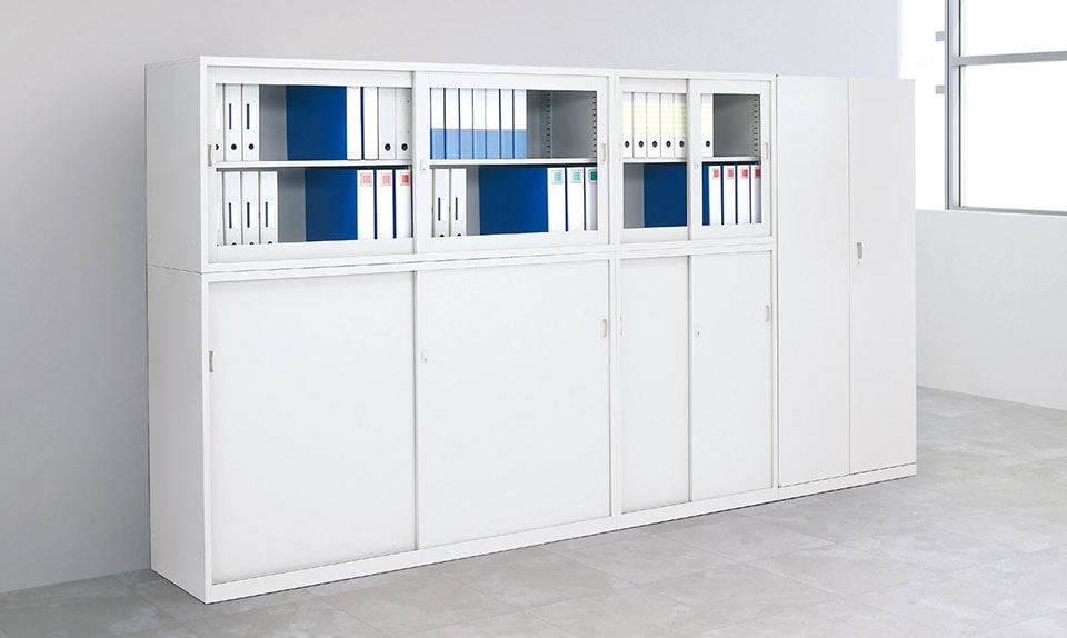 送料無料】 スチール製 B4・A4混合書類整理ケース(下置用)ホワイト