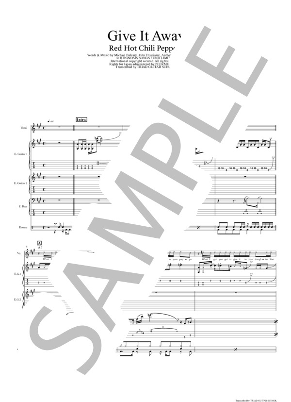 楽譜】Give It Away / バンドスコア TAB譜 / The Red Hot Chilli