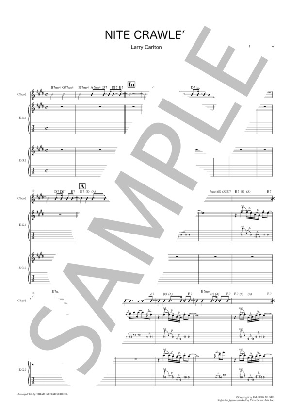 楽譜】NITE CRAWLER / ギタースコア TAB譜 / ラリー・カールトン