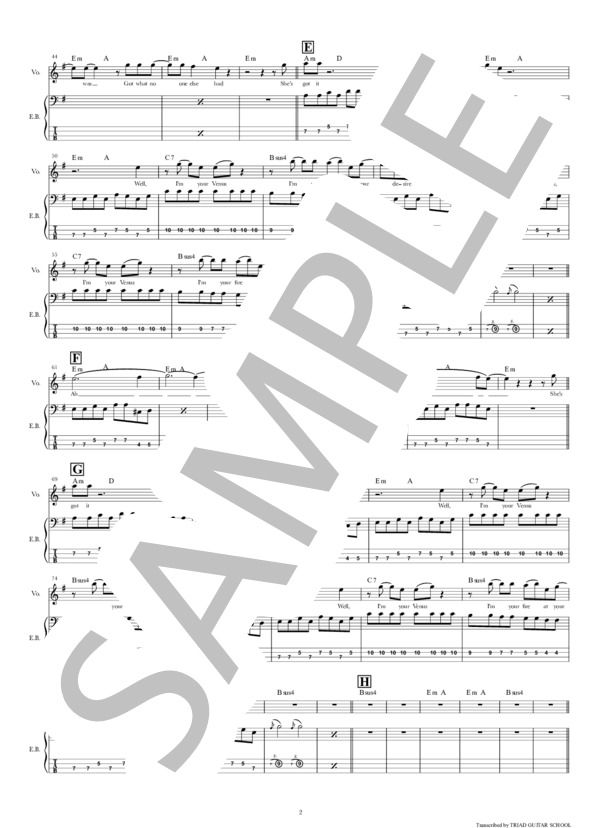 楽譜】VENUS / ベーススコア TAB譜 / ショッキング・ブルー (エレキ