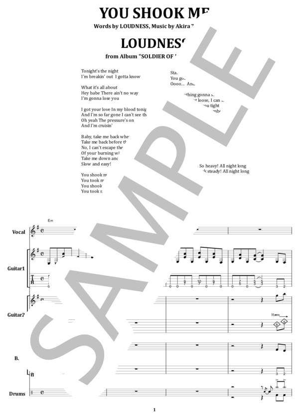 楽譜】ラウドネス / YOU SHOOK ME バンド・スコア 楽譜 / LOUDNESS
