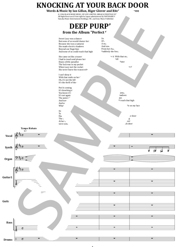 楽譜】ディープ・パープル / KNOCKING AT YOUR BACK DOOR バンド