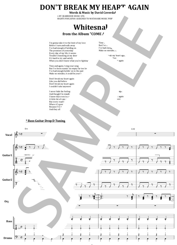 楽譜】WHITESNAKE / DON'T BREAK MY HEART AGAIN バンド・スコア