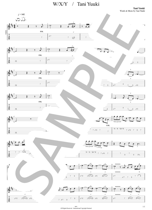 楽譜】W / X / Y / Tani Yuuki ギターでメロディを弾く楽譜・TAB
