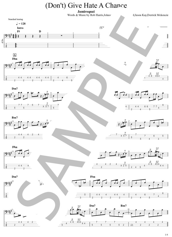 楽譜】 Give Hate A Chance / ジャミロクワイ (エレキベース / 上級