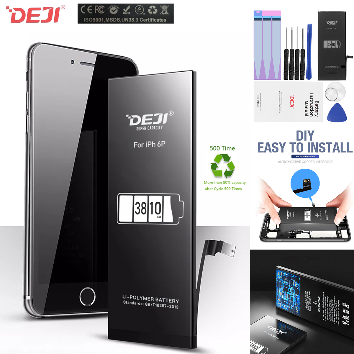 DEJI OEM Replacement Internal Battery for Apple iPhone X 8 7 6 6s