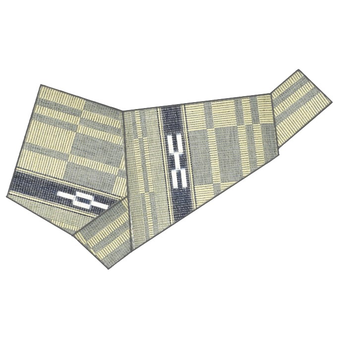 八重山ミンサー半幅帯 黄緑 格子｜やわらかな色合いのミンサー織 綿帯