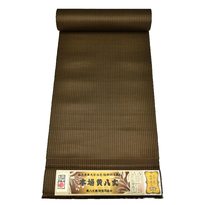 本場黄八丈 八寸名古屋帯 綾織 細縞 鶯茶色 | hanaito