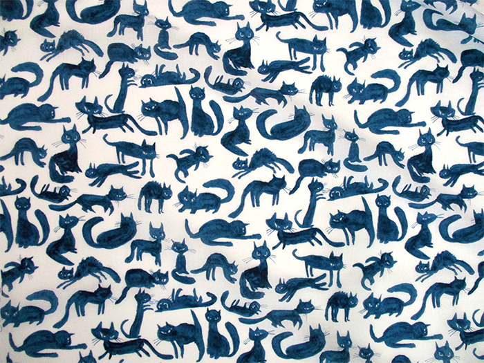 60ローン 水彩ねこ 108cm巾 ネコ|猫|動物 | ひなたファブリック