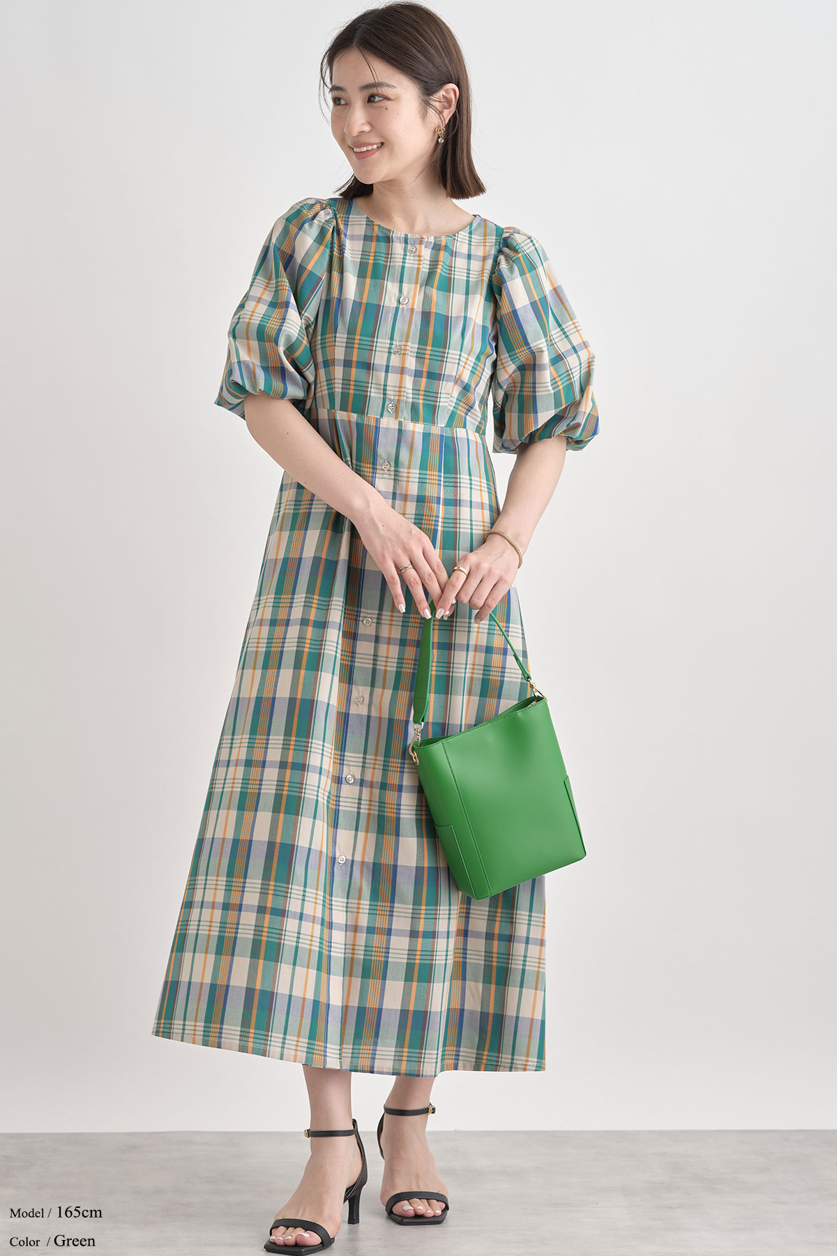 WEB限定】バルーン袖マドラスチェックワンピース