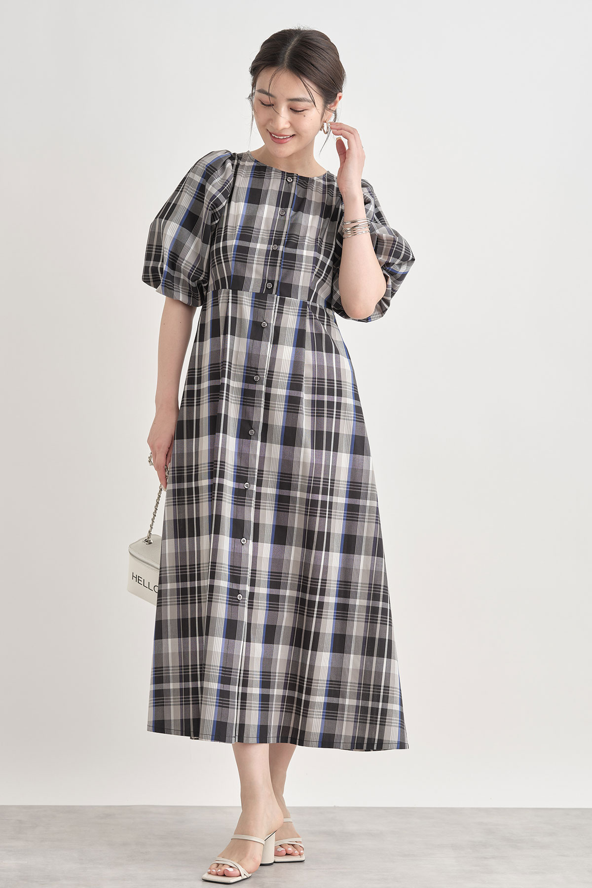 WEB限定】バルーン袖マドラスチェックワンピース