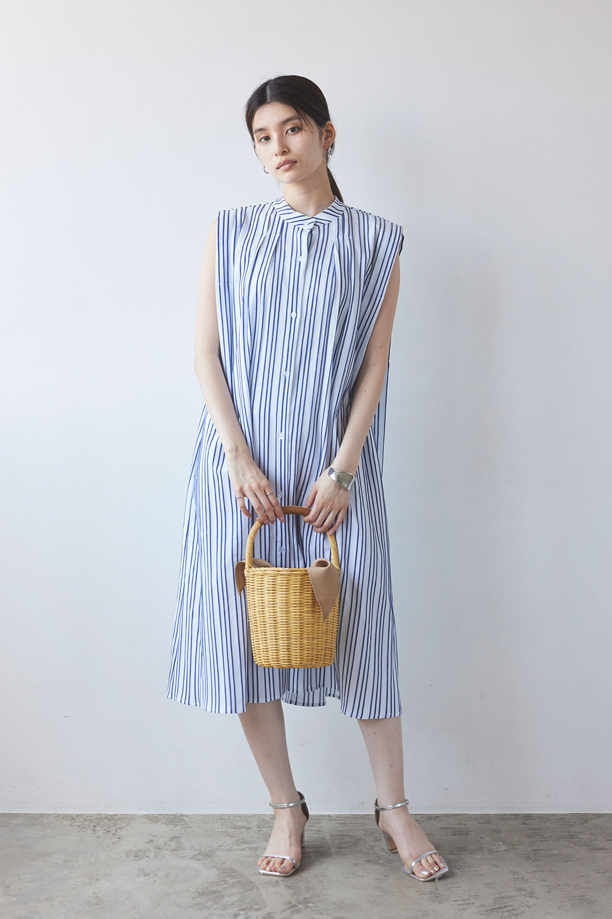 WEB限定】ストライプノースリーブワンピース