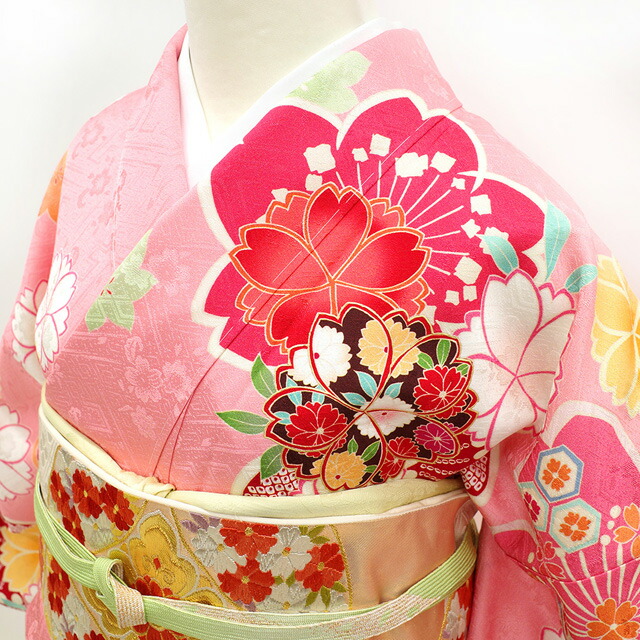 楽天市場】【新品】 訪問着 着物 正絹 袷 金駒刺繍 金彩加工 ピンク 桜
