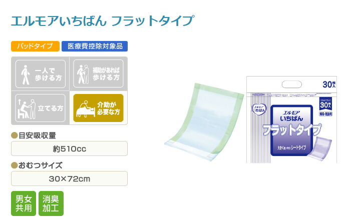エルモア いちばんフラットタイプ 病院・施設用 30枚入 紙おむつ