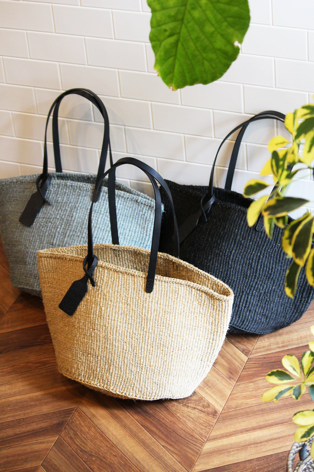 ケニアリネンとレザーのかごバッグ【bizen(ビゼン)公式オンライン