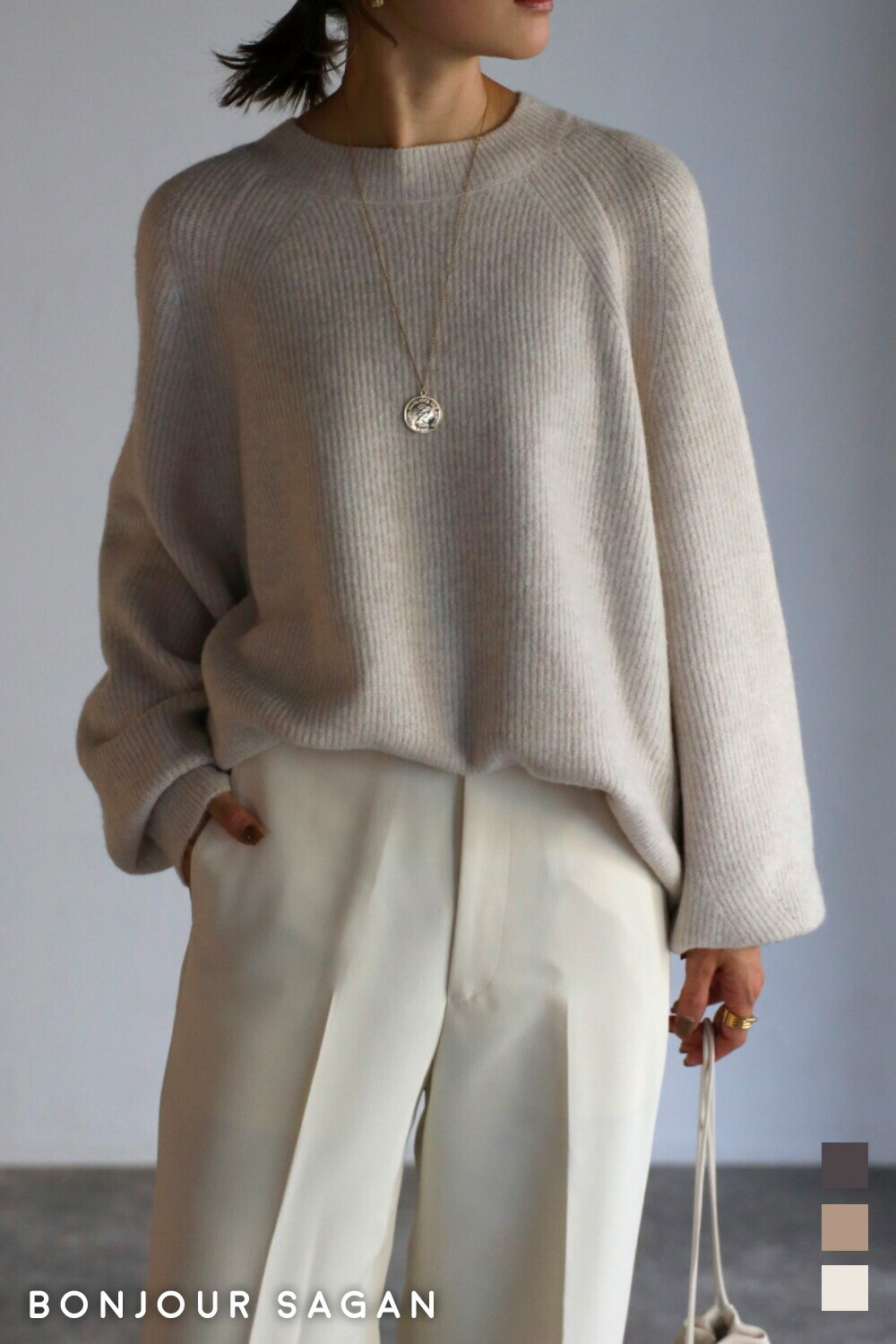 Corgi 100%ウール ラグランスリーブ ポケット付きニットセーター 楽天