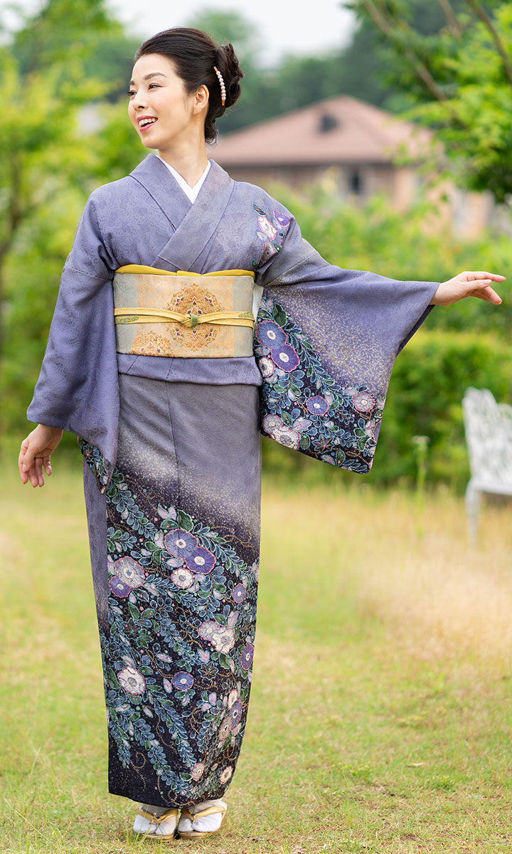 楽天市場】【レンタル】高級正絹 着物 訪問着 フルセット 藤紫 辻が花