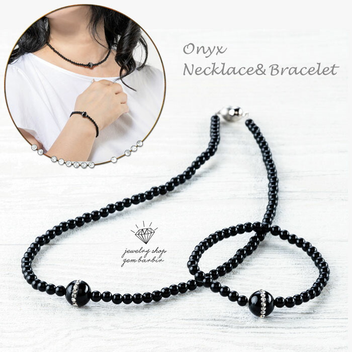 楽天市場】天然石 オニキス スワロフスキー ネックレス ブレスレット