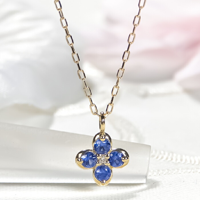 楽天市場】K18YG サファイア フラワー クローバー ネックレス 【送料