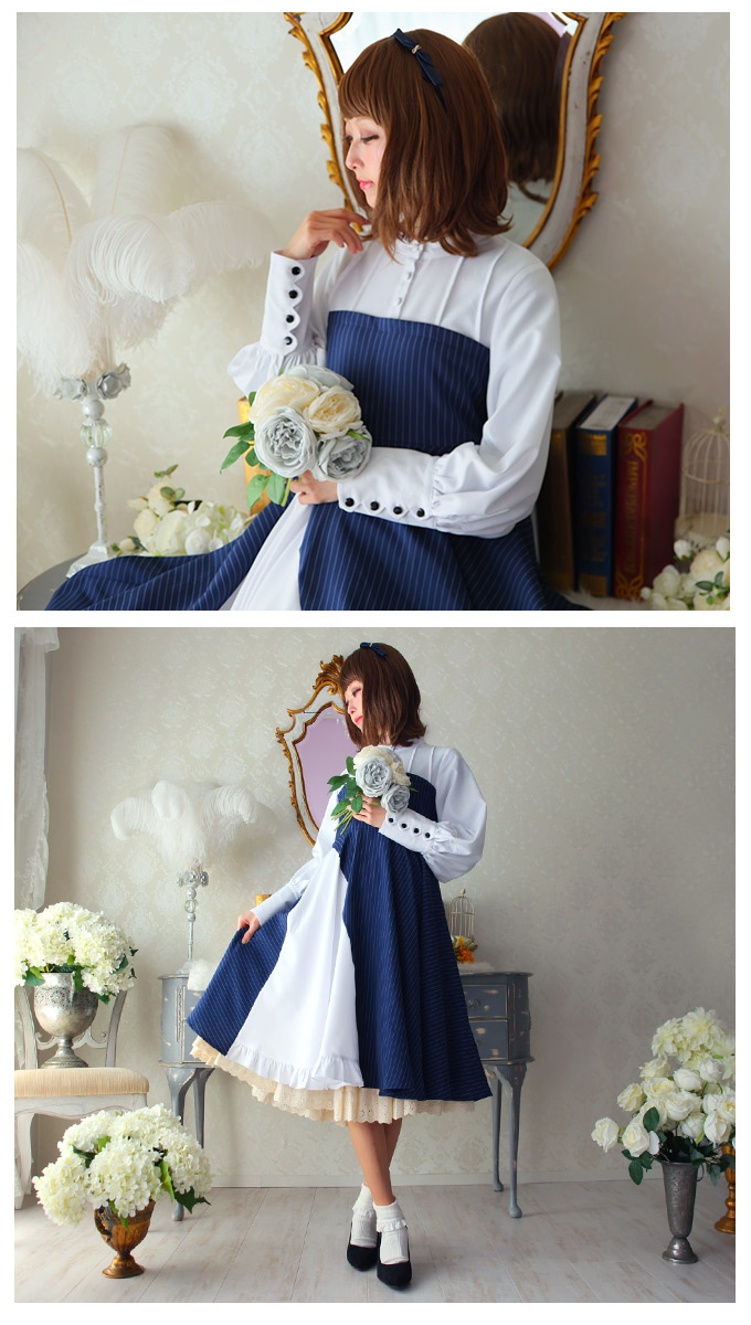 ワンピース ミディアム丈 ストライプ クラシカル ＊Favoriteオリジナル