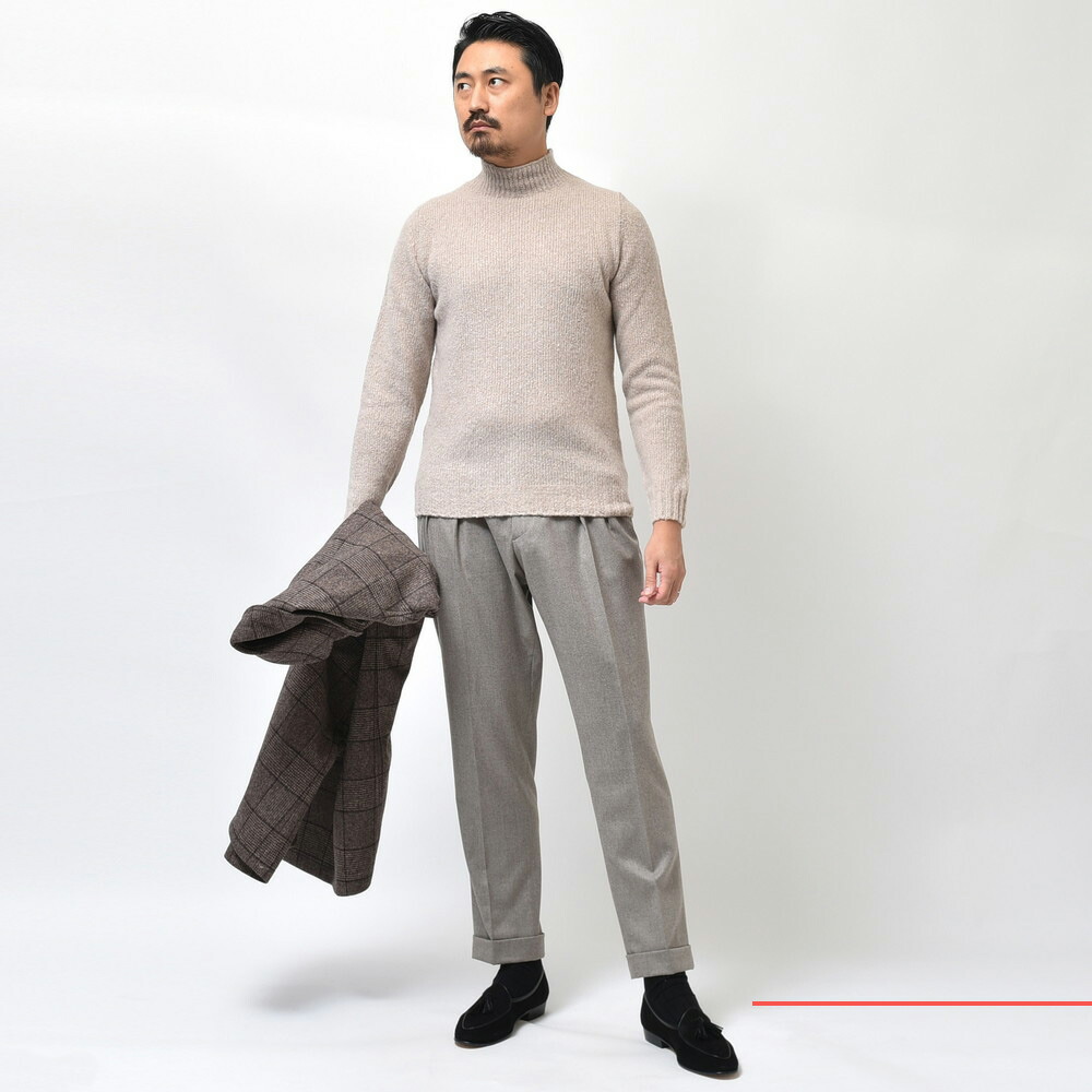 FEDELI（フェデーリ）ウールカシミアナイロンブークレソリッドモック