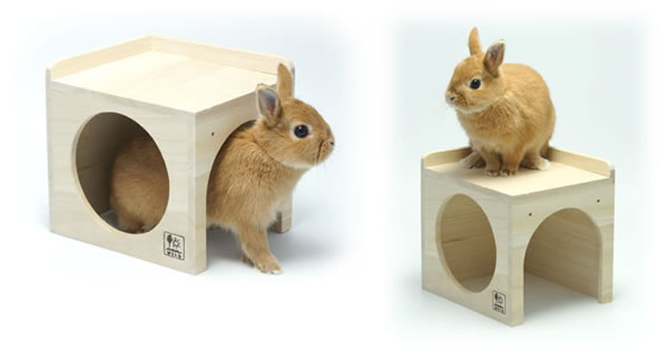 サイコロハウス/木製ハウス 天然木 トンネル 隠れ家 ウサギ うさぎ