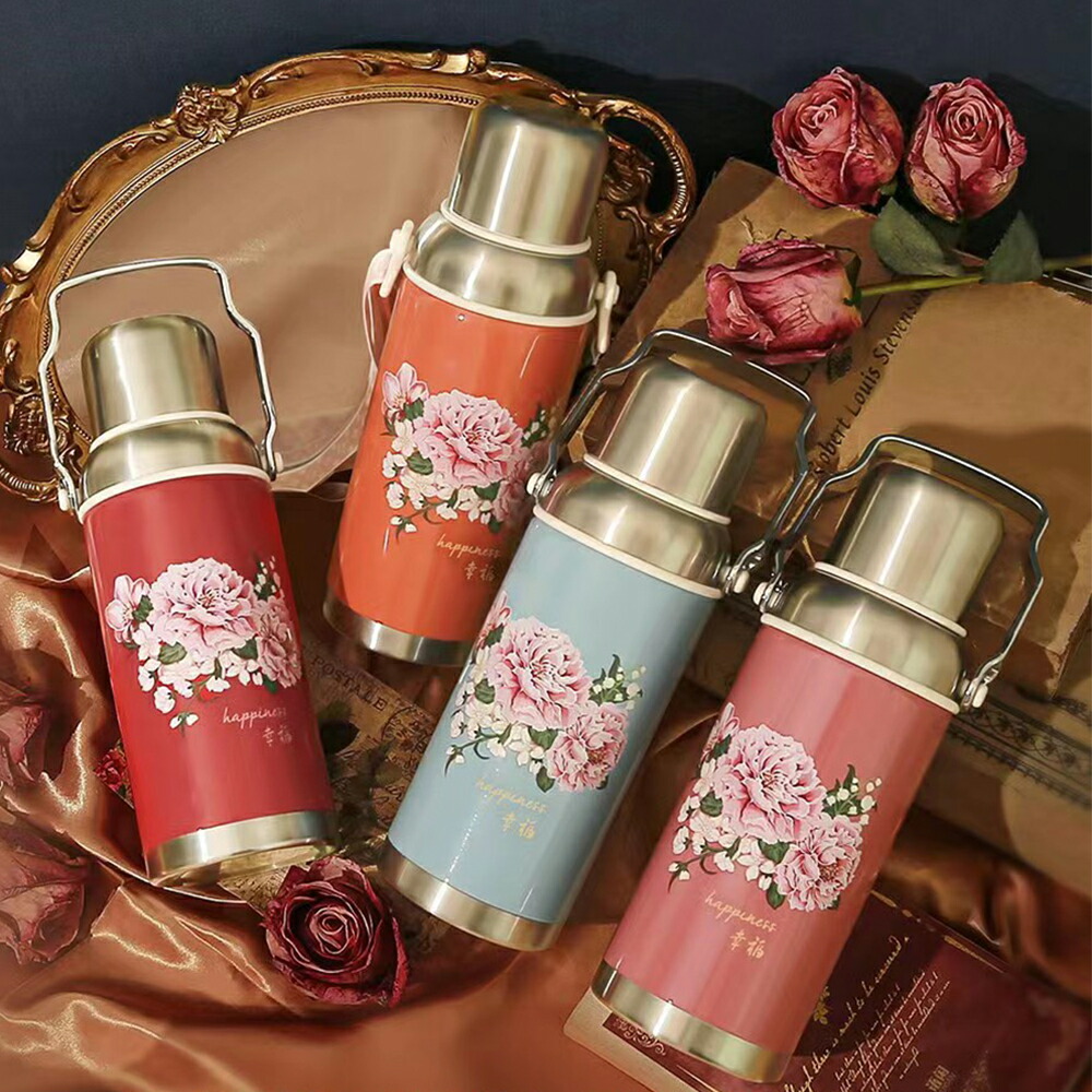 楽天市場】【新作・800ml】レトロで可愛い 水筒 ワンプッシュタイプ