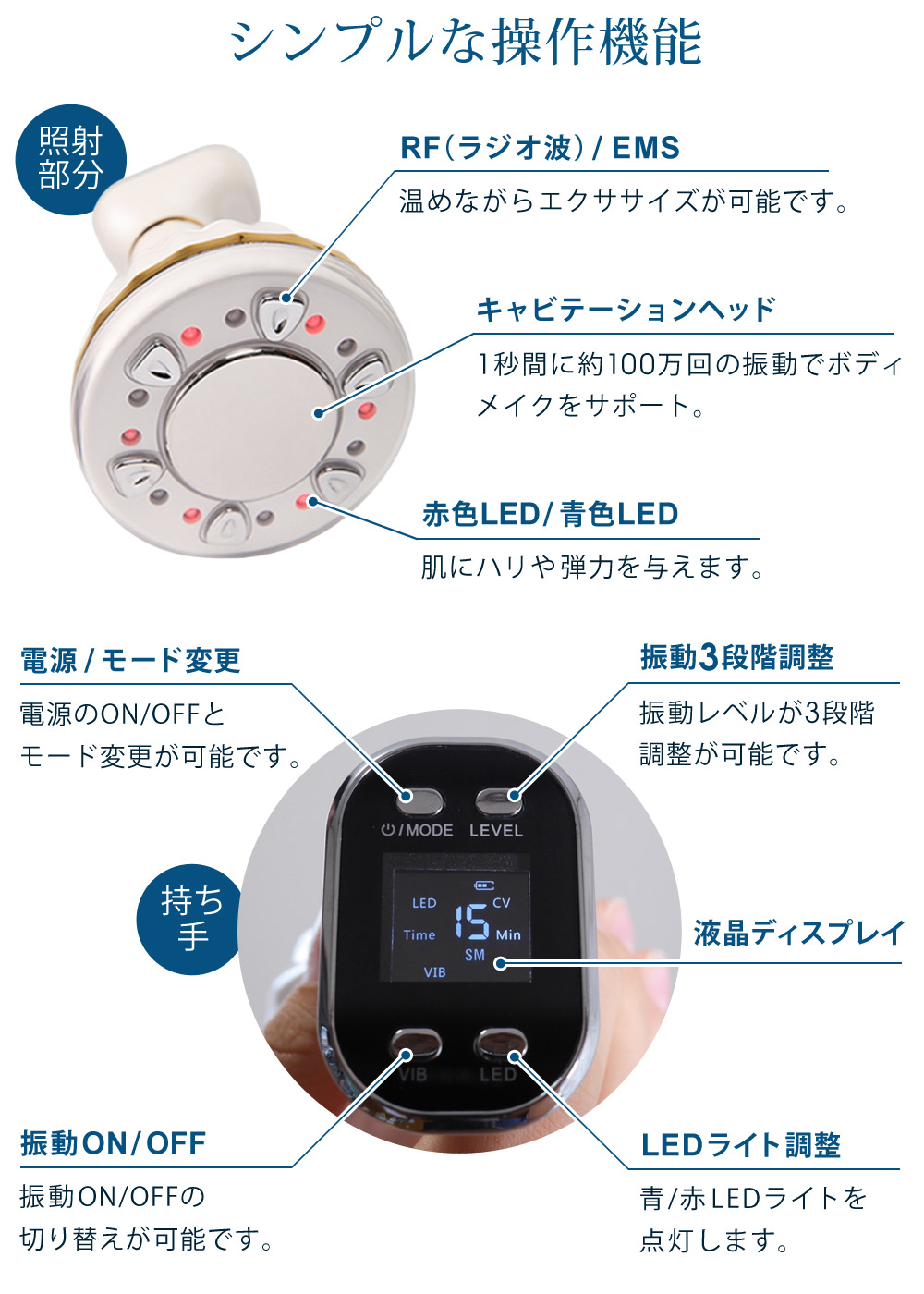 EMS キャビテーション 顔 身体 美容器 美顔器 1年保証 赤色 青色 LED
