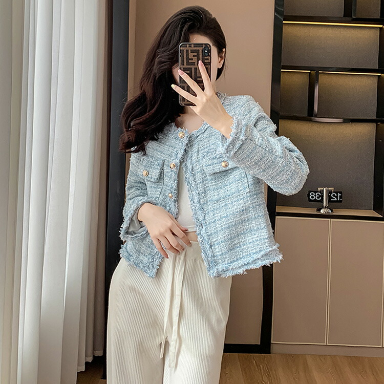 楽天市場】ツイードジャケット 全3色 ノーカラージャケット 長袖