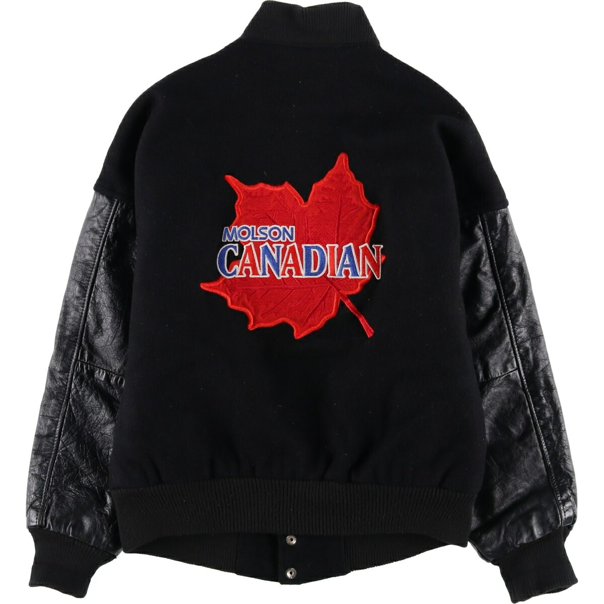 古着 90年代 CANADA SPORTSWEAR 袖革ウールボタンスタジャン バー
