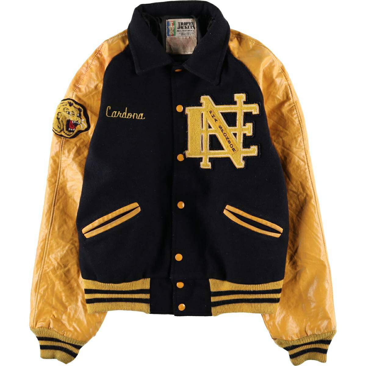 古着 TROPHY JACKETS 虎柄 タイガー柄 襟付き スタジャン アワード