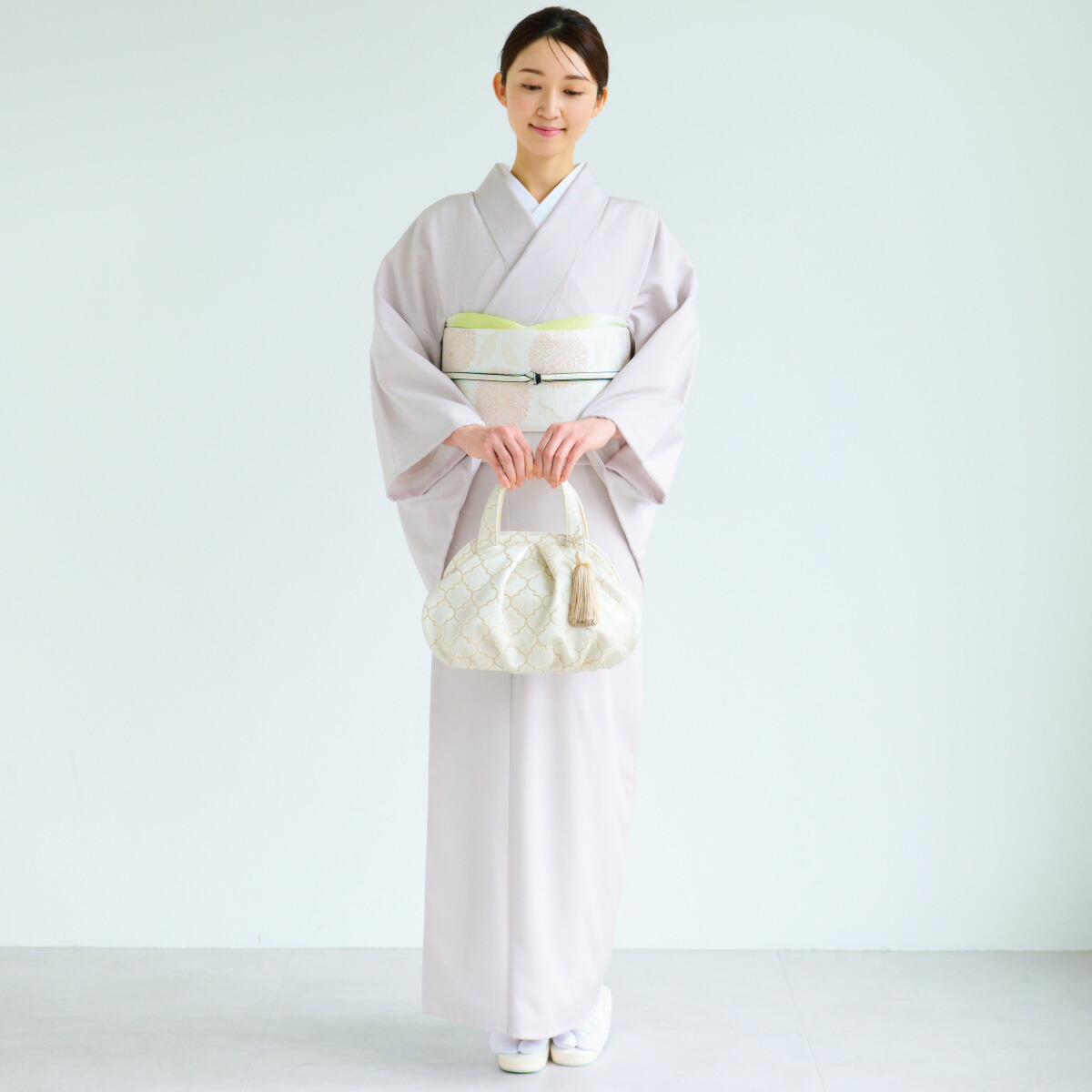 CHIKUMO-千雲-】洗える着物 東レシルック江戸小紋 鮫/薄灰(ややピンク