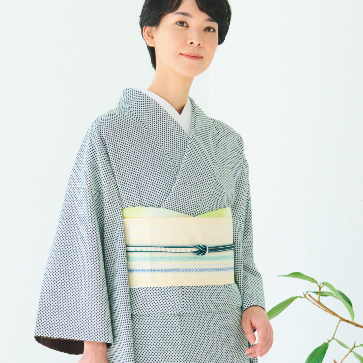 ☆37％OFF☆【CHIKUMO-千雲-】洗える着物 水玉/ミント 袷小紋 くるり