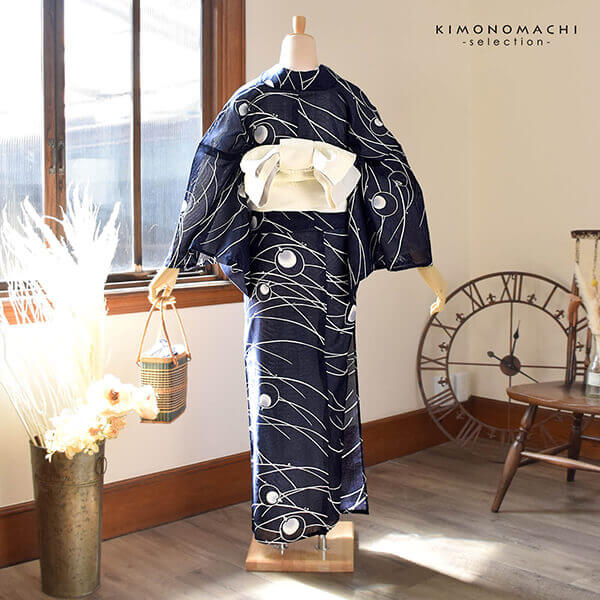 浴衣 レディース 単品 お仕立て上がり浴衣 綿絽浴衣「蛍 紺」えん