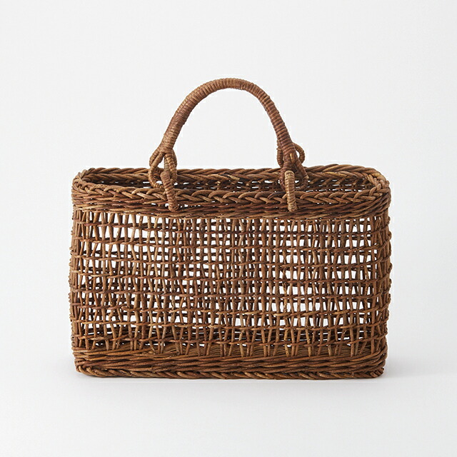 透かし編みあけび籠(国産材/中サイズ/リング取手)(約)幅34×マチ10.5