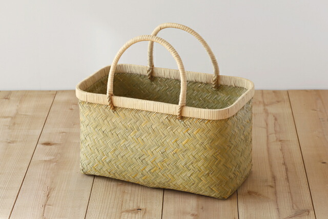 青竹市場かご(籐ハンドル/中サイズ)(約)幅41×マチ22×本体高さ24cm(約