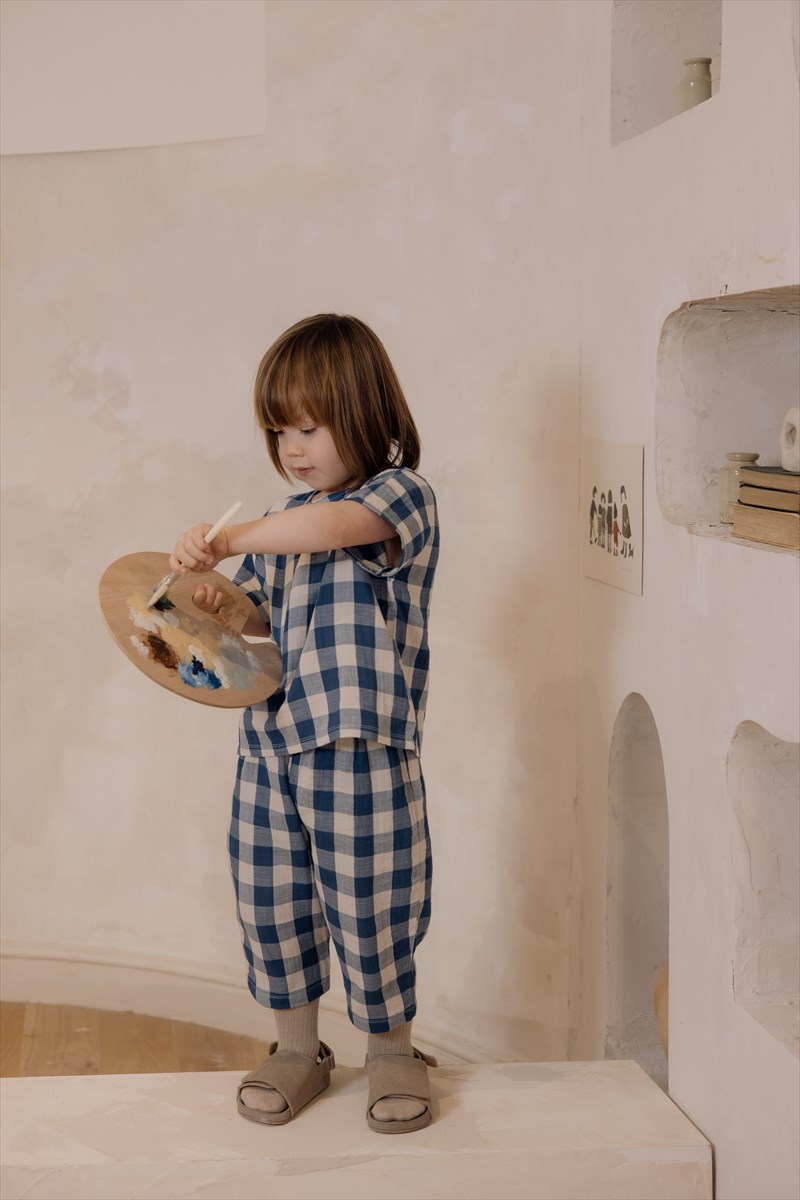 organic zoo Pottery Blue Gingham ボクシーTシャツ｜ギンガムチェック