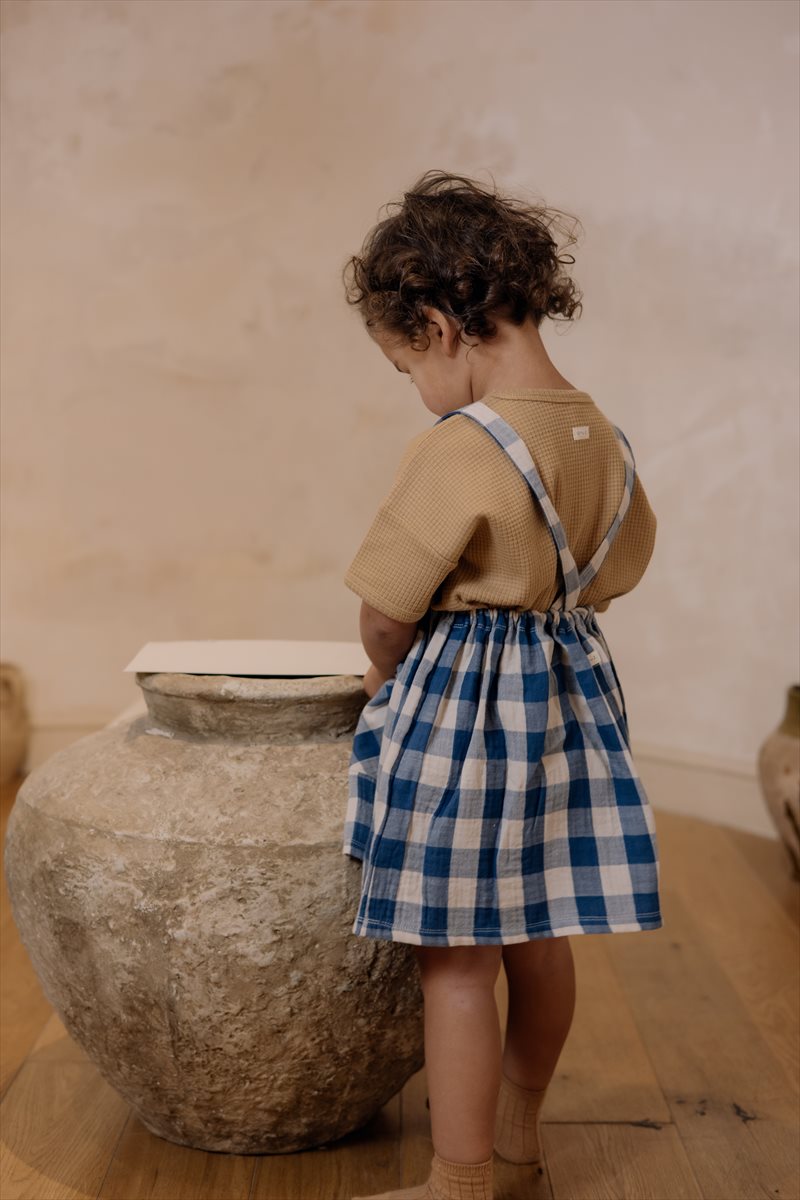 organic zoo】Pottery Blue Gingham Maker Crossback Skirt 【1-2歳/2