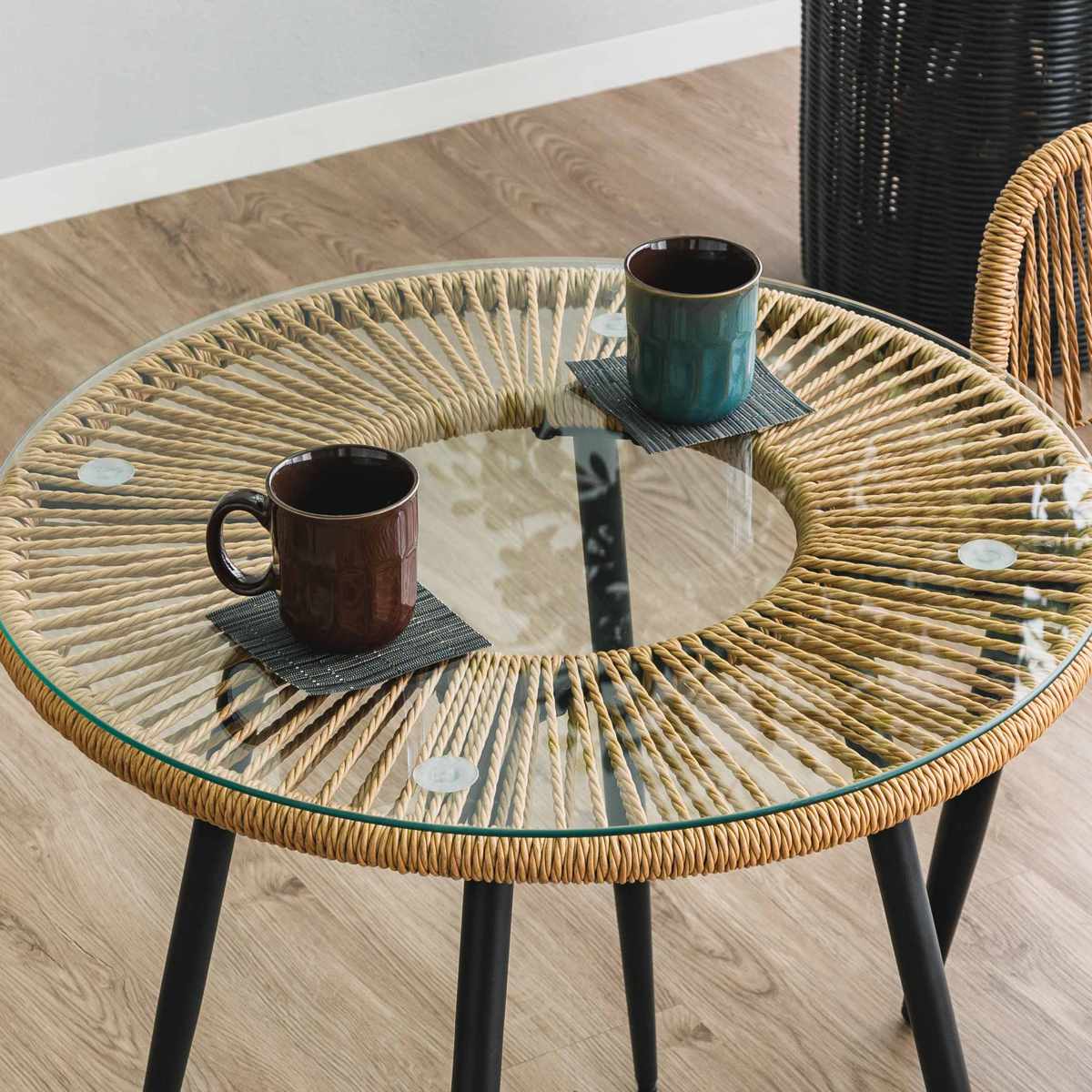 楽天市場】サイドテーブル 直径60cm ラタン調 ガラス マーレ