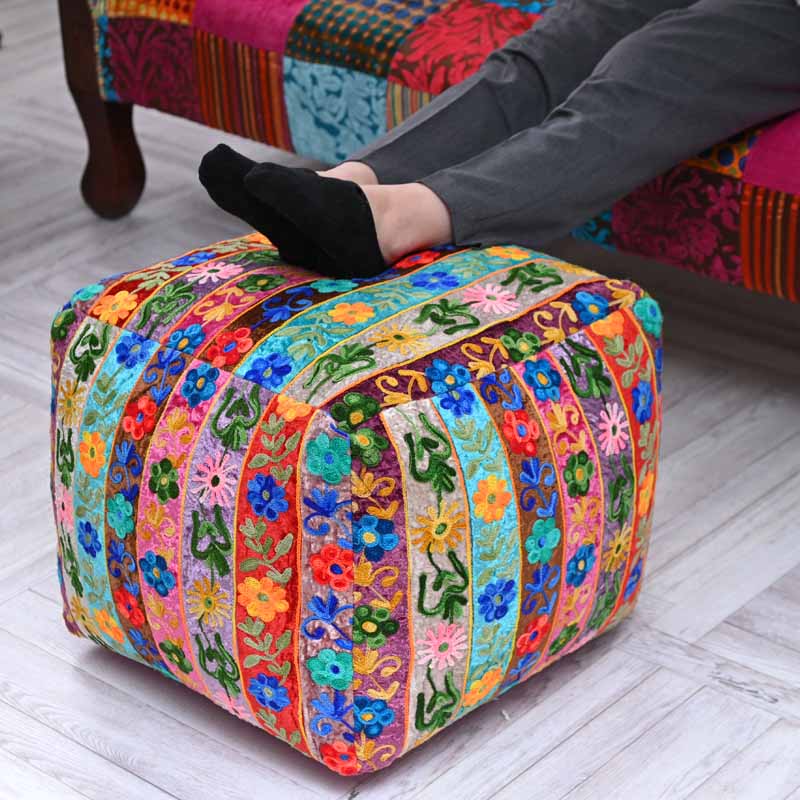 楽天市場】プフクッション スツール オットマン 花柄 刺繍 パッチ