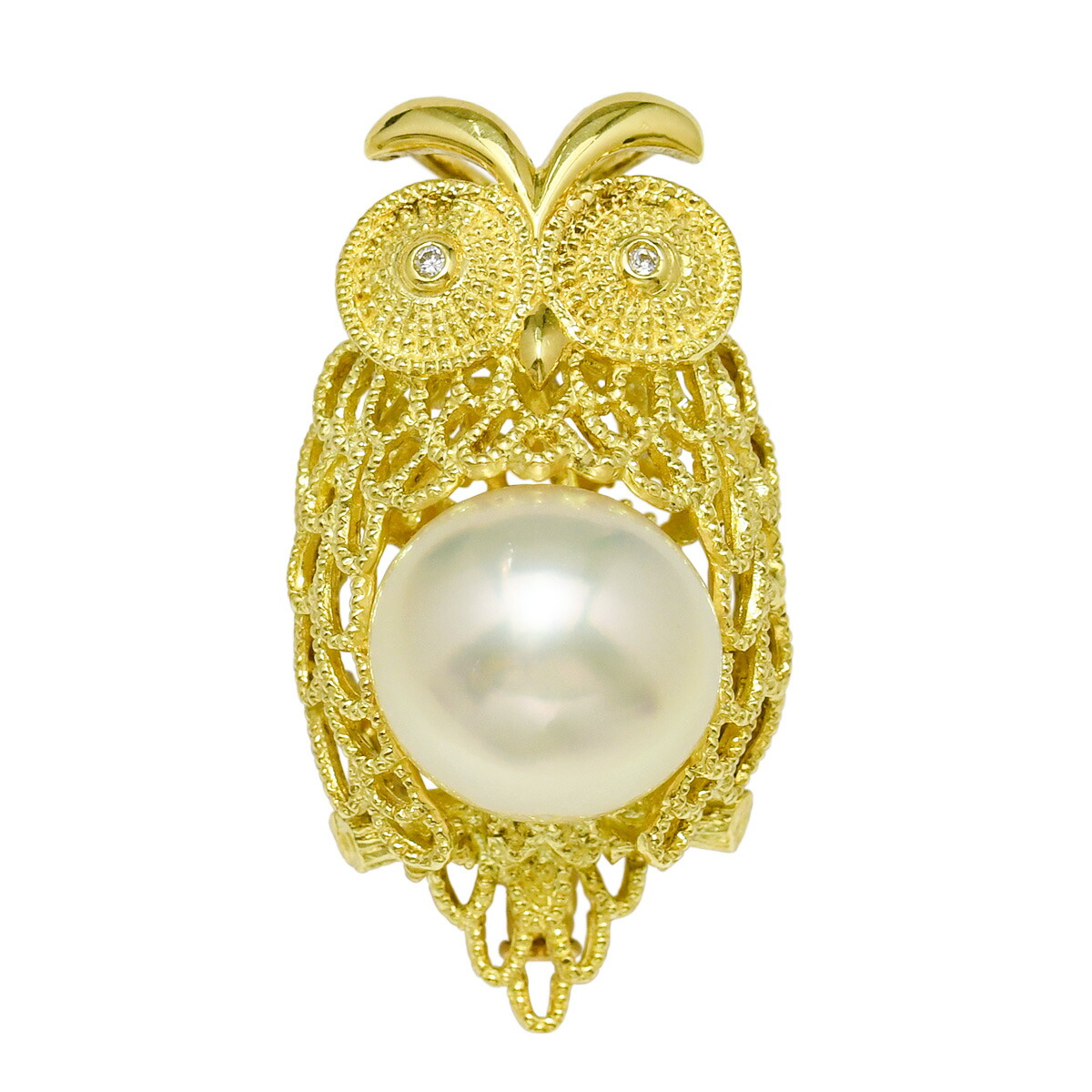 楽天市場】K18YG 白蝶真珠 ダイヤモンド ふくろう ブローチ ペンダント